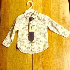 Boys brand new long sleeve button up shirt w tie.